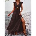thumbnail image 5 of Womens Chocolate Brown V-Neck Tiered Maxi Dress With Ruffle Sleeves, 5 of 7