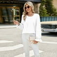 thumbnail image 3 of SWSMCLT Women's Long Sleeve Lantern Sleeve Blouse Fashion Fall Casual Top Soft Shirt Work Top Ruffle Button Shirts White X-Large, 3 of 5