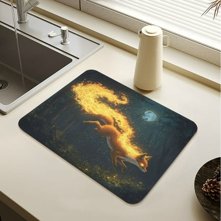 

Wobogo Fire Fox Dish Drying Mats Diatomaceous Earth Super Absorbent Non-slip Rubber Sole 15.7×11.8in