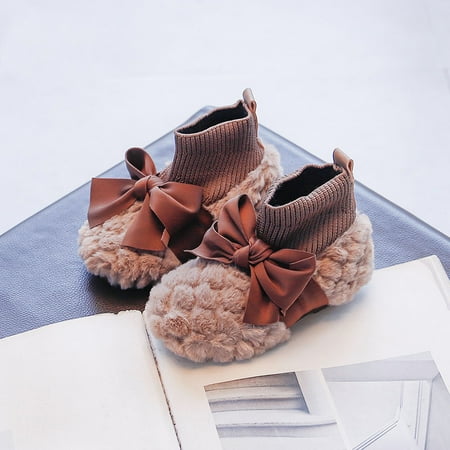 

HuaAngel Girls Soft Fluffy Ribbon Non-Slip Winter House Shoes W406 Sizes 6.5-12.5