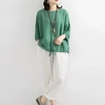 thumbnail image 5 of Women Summer Tops Casual Women Loose Sleeve Neck Blouse Round Shirt Short Summer Top Solid Women's Blouse Ladies Size Large Tops Womens plus And Blouses Laced Sleeves Long Shirt T Tunics Green 2XL, 5 of 6