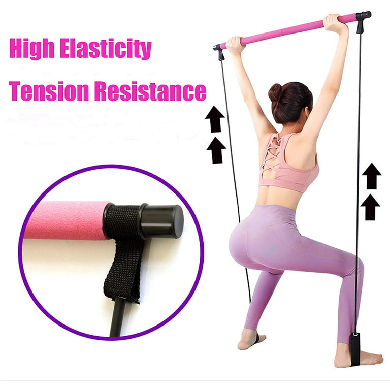 Pilates Exercise Stick with Resistance Band Portable Home Workout Equipment  for Women, Pilates Bar Kit Yoga Resistance Bands for Legs and Butt for