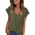 thumbnail image 4 of Kaondbfi Solid Color V Neck T Shirt Elegant Short Sleeved Top for Spring and Summer Women's Clothing, 4 of 8