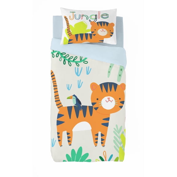 Ensemble de housse de couette 2 pièces Tiger de Gouchee Home – Literie pour enfants Jungle, coton gris réversible