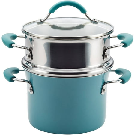 Meyer Rachael Ray Covered Pot - Rachael Ray Cucina Hard Porcelain Enamel Nonstick 3-Qt Covered Multi-Pot Set with Steamer, Agave Blue