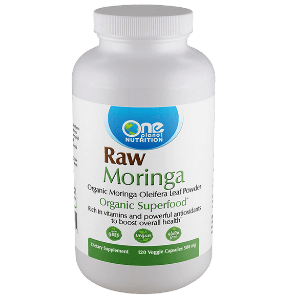 One Planet Nutrition Raw Organic Moringa 500 mg Veggie Capsules (120 Servings)