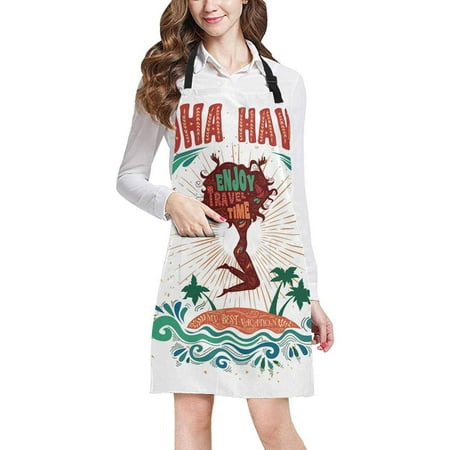 ASHLEIGH Inspirational Summer Aloha Hawaii Hipster My Best Vacation Adjustable Bib Apron Pockets Commercial Restaurant Home Kitchen Adjustable (Chili's Restaurant Best Dishes)