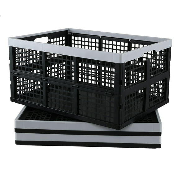 Buyitt 66 L Large Folding Storage Crates, 3 Pack Plastic Collapsible Storage Baskets, Black