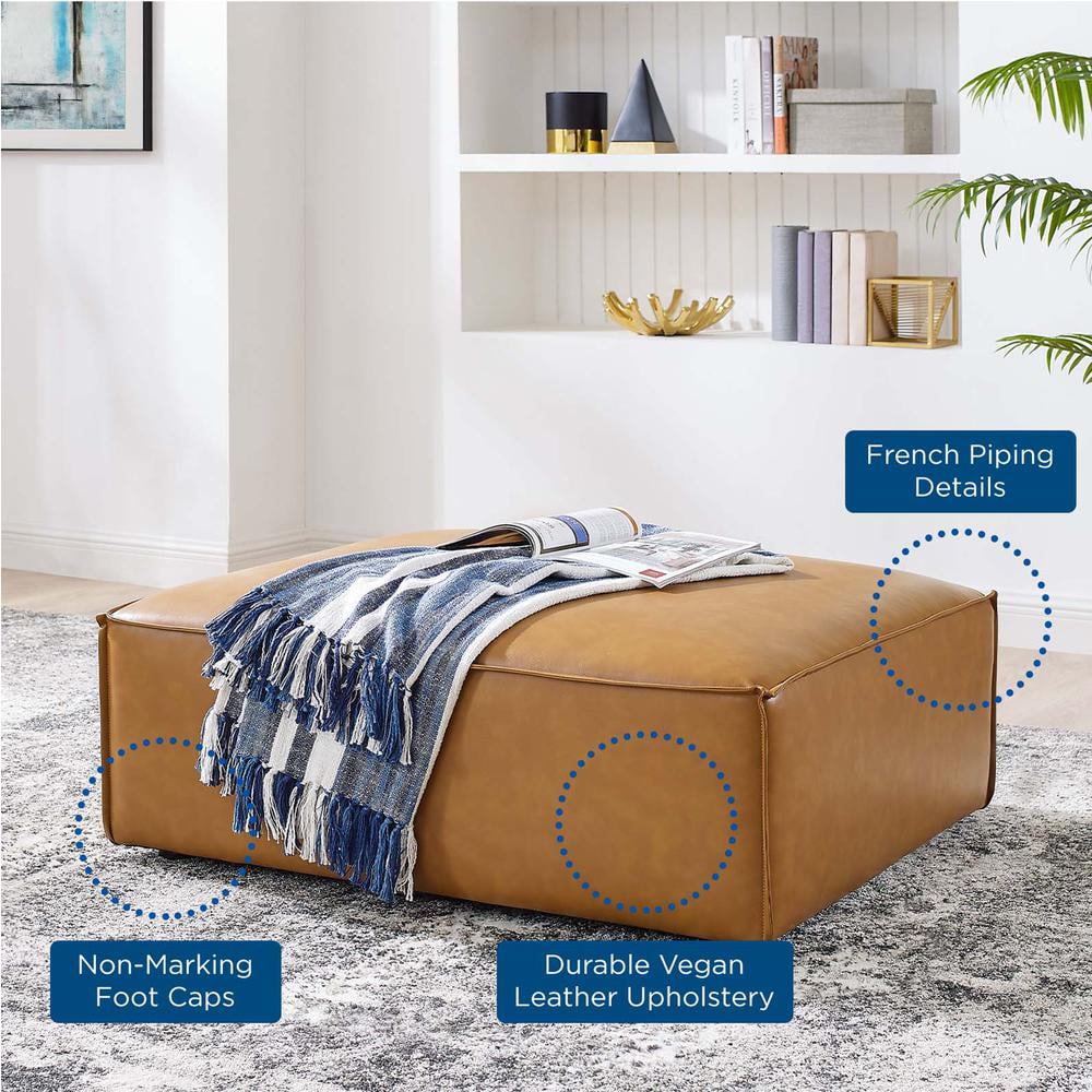 Modway Restore Modern Upholstered Faux Leather Ottoman in Tan