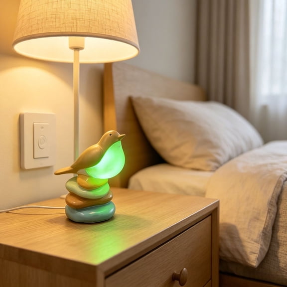 HomelyJoy Night Light LED Bird Lamp Small Table Lamp Dusk to Dawn Sensor Resin Sculpture Nightstand Light for Bedroom Baby Nursery Desk Decor, 1 pc