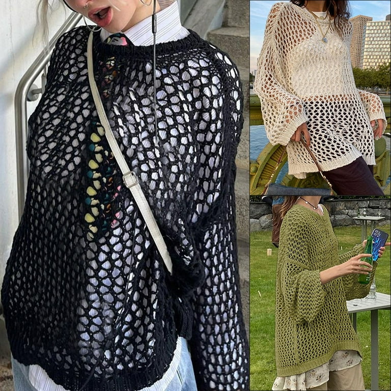 Women Crochet Sweater Streetwear Jumper Loose Top Fishnet Women Crochet Sweater Streetwear Jumper Loose Top Fishnet