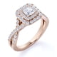 thumbnail image 1 of Elegante Anillo de Compromiso de Oro Rosa de 10 K con Banda Retorcida, Doble Halo y Diamante de Talla Cuadrada de 1 Quilate, 1 of 6