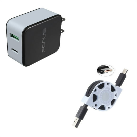 36W Quick Home Charger w Retractable USB Cable N7P for LG V35 ThinQ, Q7 Plus, G Pad X II 10.1, V50 ThinQ 5G, Stylo 4 Plus, Google Nexus 5X, G8 ThinQ, G7 ThinQ, 5 - Microsoft Surface Go (10")