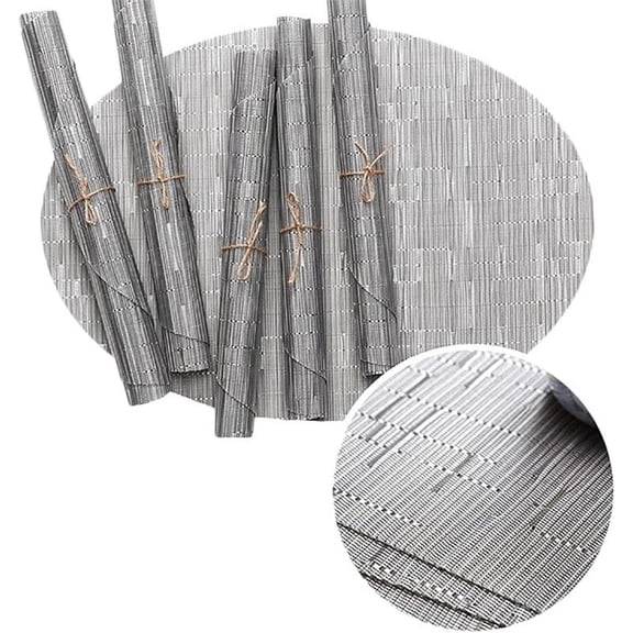 Table Placemats Set of 6, Chic Table Mats Oval Bamboo Pattern Light Gray 6Pcs Size 45x32cm
