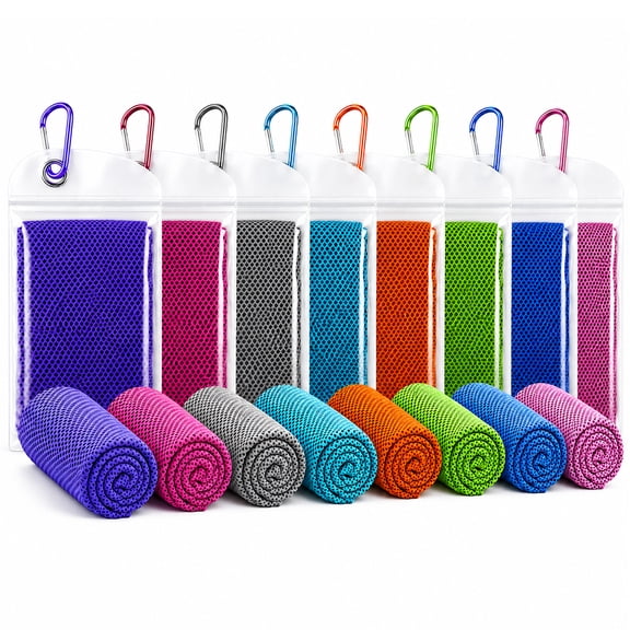 Amaopus 8 Pack Cooling Towels 40"x12", Soft Breathable Ice Chilly Towel for Neck and Face, Microfiber Gym Workout Towel for Yoga, Running, Fitness & More Activities