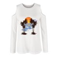 thumbnail image 3 of HUBERY Women Coconut Tree Graphic Printed Cold Shoulder Long Sleeve Crew Neck Top, 3 of 4