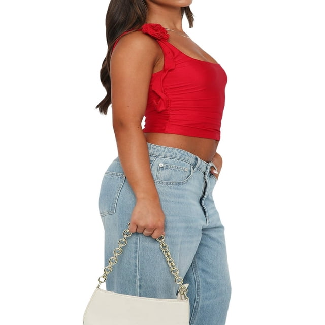 Women‘s Solid Color Tank Tops Sleeveless Square Neck 3D Rosette Ruched Crop Tops for Club Party