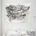 thumbnail image 1 of Kabuki Mask Decoration Tapestry, Warrior Samurai Drawing Angry Expression Historical Figure Artwork, Wall Hanging for Bedroom Living Room Dorm Decor, 80W X 60L Inches, Black White, by Ambesonne, 1 of 2