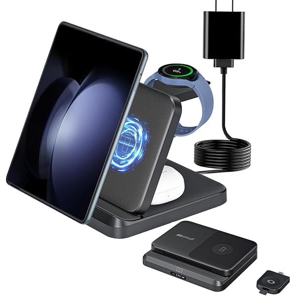 wonima44 Wireless Charging Station for Samsung Galaxy Z Fold 7/6/5/4/3/2, Foldable 3 in 1 Samsung Wireless Charger for Galaxy Z Fold/Galaxy Z Flip/Galaxy Watch/Galaxy Buds/Galaxy S/Note Fast Charging