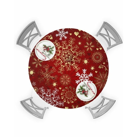 

Round Tablecloth with Elastic Merry Christmas Classic Red Snowflake Texture Waterproof Stain-proof Table Cover Wipeable Fitted Table Cloths for 45 -54 Round Tables Dining Kitchen Indoor Outdoor Use