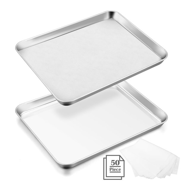 Walchoice Baking Sheet Set of 2, Stainless Steel Cookie Sheets Plus 50