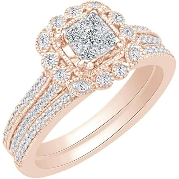 Gems Jewels 14K Rose Gold Finish 2 Ct Round Cut white Diamond Wedding Engagement Bridal Ring Set For Women's 925 Sterling Silver -4