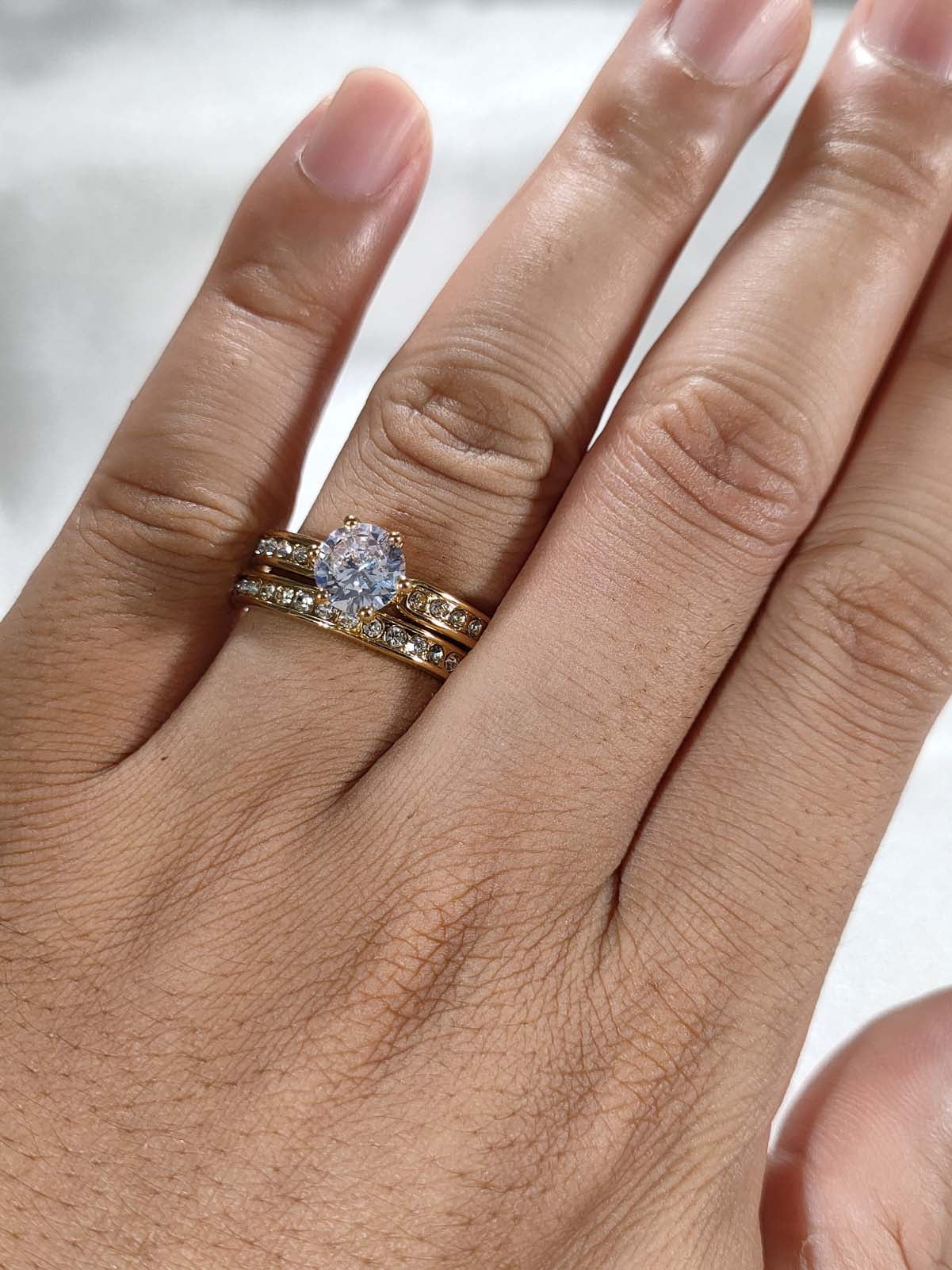 Matching Rings Couple Rings Yellow Gold Plated 1CT AAA Cz Women Wedding Ring Sets