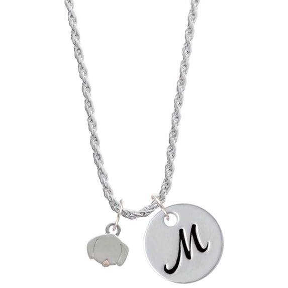 Delight Jewelry Silvertone Mini Dog Face with Tongue Silvertone Script Initial Disc - M - Charm Necklace, 20"+3"