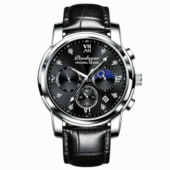 POEDAGAR Men's Watch Fashion Leather Quartz Watches Starry Sky Diamond Style Waterproof Luminous Luxury Sport Men Wristwatch