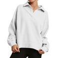 thumbnail image 2 of ABSUYY Oversized Waffle Knit Polo Neck Pullover, White Womens Long Sleeve Relaxed Fit Casual Top,Size S, 2 of 9