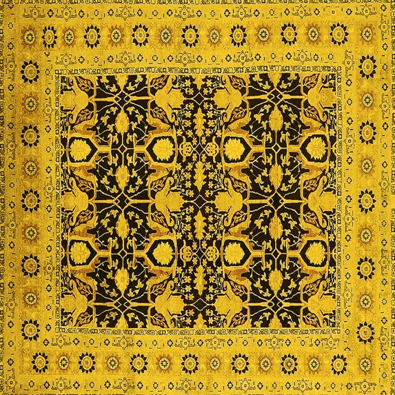 Ahgly Company Indoor Square Oriental Yellow Industrial Area Rugs, 4' Square