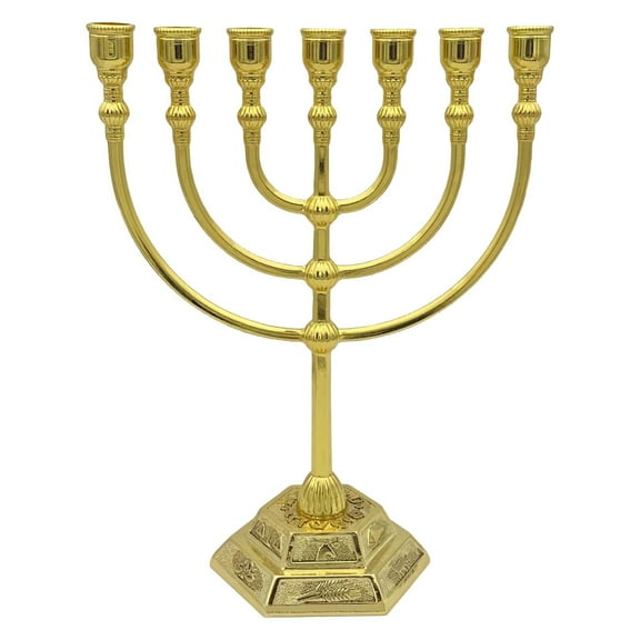 Traditional Jewish Menorah, 7 Branch Candle Stick Holder, Jerusalem Temple Candle Holder, Perfect for Home Decor, Prayer, and Festive Celebrations