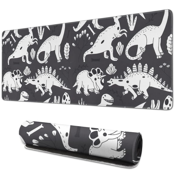Long Mouse Pads for Desk,Black and White Dinosaur Pattern Desk Mats on Top Of Desks, Desk Mouse Pad Extra Large with 3mm Non-Slip Base and Stitched Edge for Gaming,Office,Work,Home 31.5"x11.8"