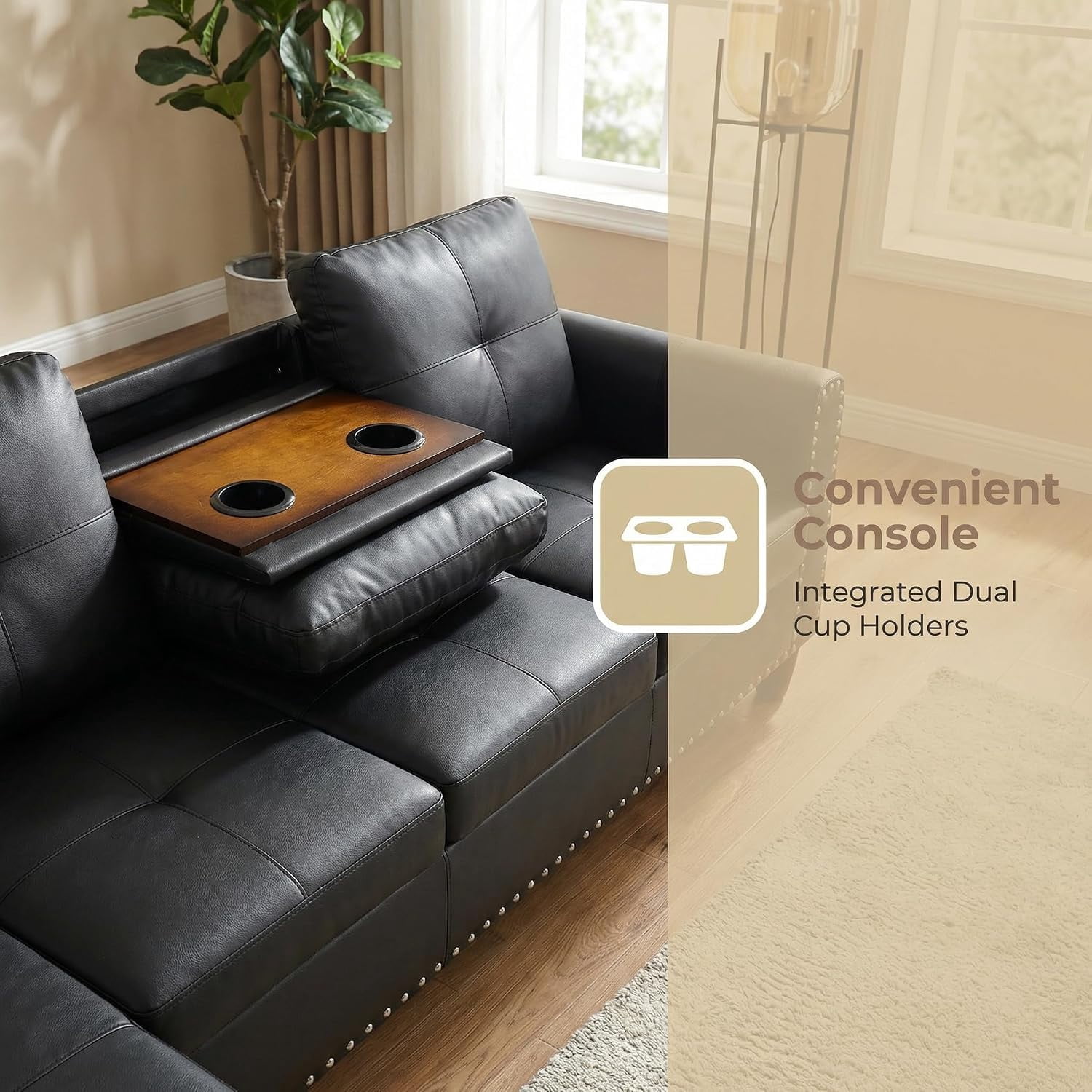 3-Piece L-Shaped Sectional Sofa with Movable Chaise & Storage Ottoman, Faux Leather Living Room Modular Convertible Couches Set for Home Apartment Office, Black
