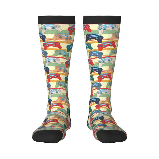 Fotbe Retro With Joysticks Calcetas Divertidas Estampadas para Hombre y Mujer, Calcetas de Algodón hasta la Rodilla para Caminar, Correr, Enfermería y Embarazo