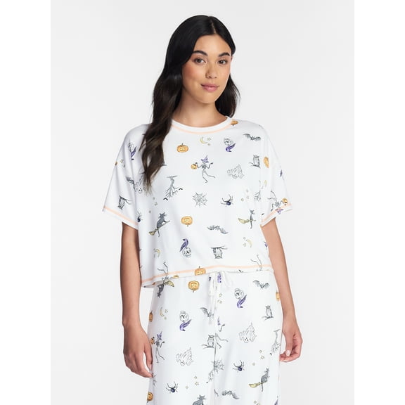 Way to Celebrate Women's Hacci Knit Short Sleeve Sleep Top, Sizes XS to 3X