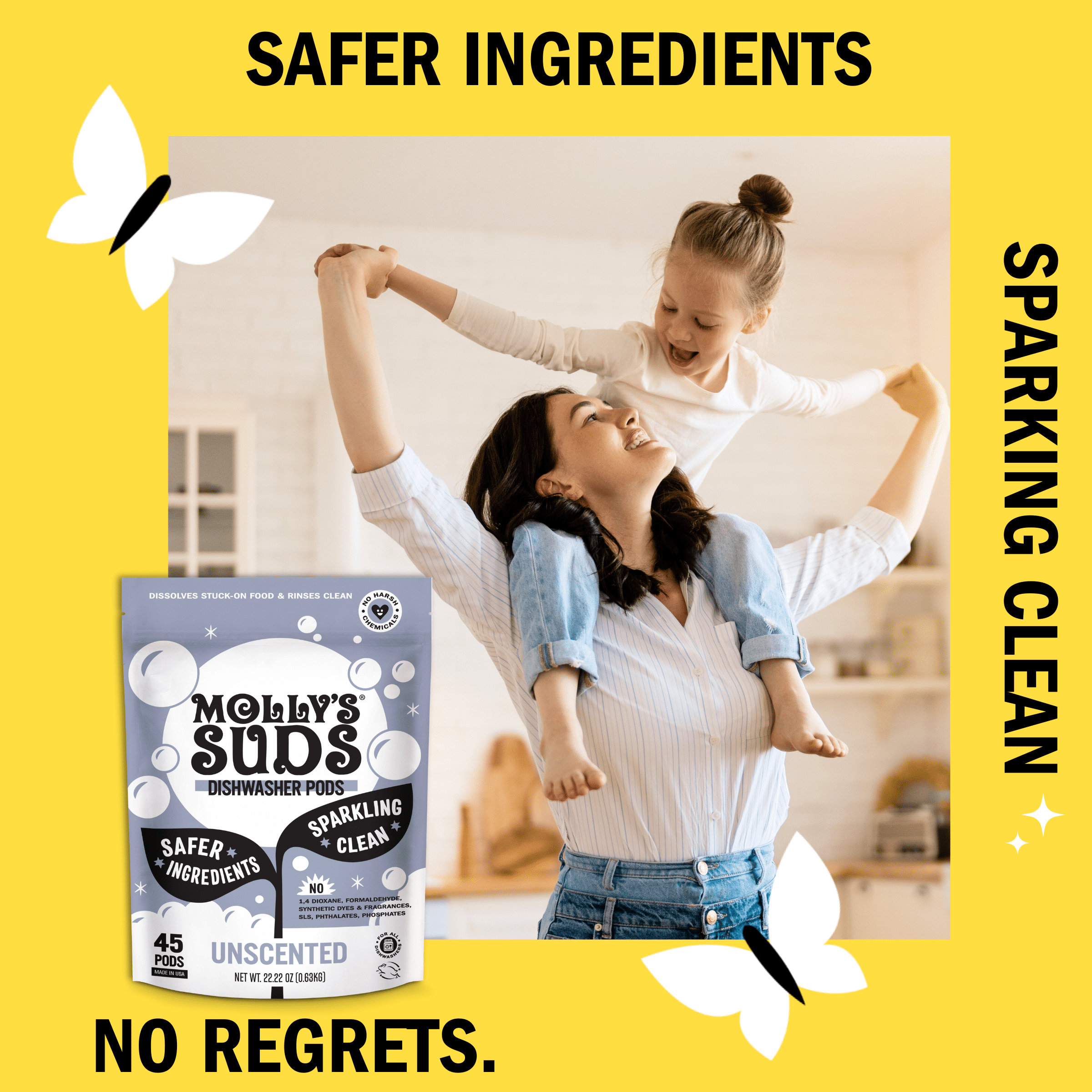 (2 pack) Molly's Suds Dishwasher Pods, Dishwasher Detergent, Cuts Grease & Rinses Clean (Residue-Free) for Sparkling Dishes, 45 Auto-Release Tabs (Unscented)