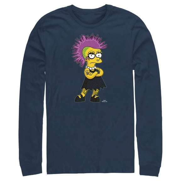 Men's The Simpsons Punk Lisa  Long Sleeve Shirt Navy Blue Medium