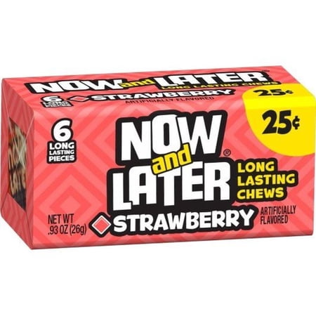 Now and Later Strawberry Long Lasting Chew Candy 0.93 Ounce -- 288 per case.
