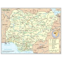 Palmetto Posters 24x31 Laminated Poster: Large detailed political and administrative map of nigeria with roads railroads cities and airports
