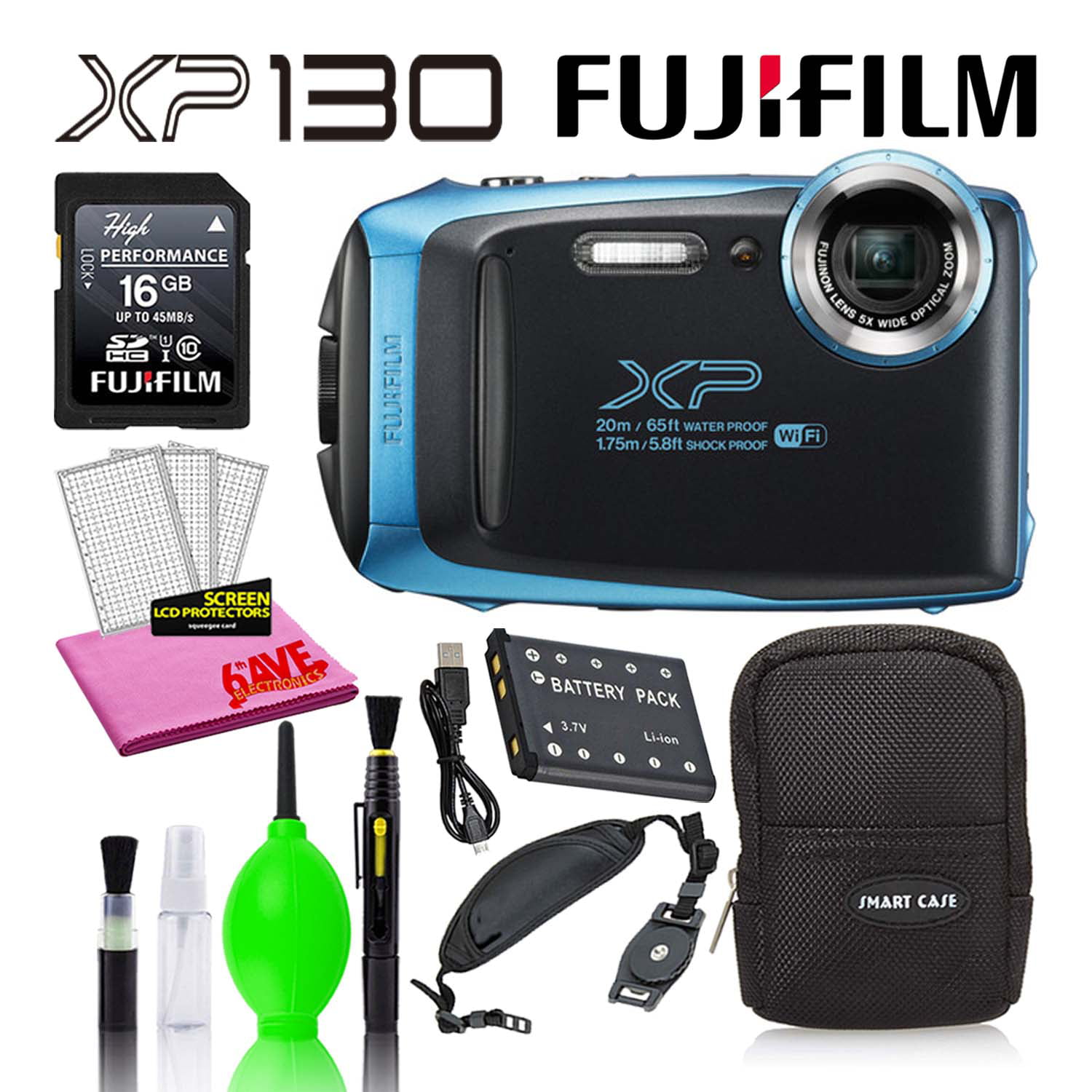 Seminarie Onderzoek het Vernauwd Fujifilm FinePix XP130 Waterproof Digital Camera (Sky Blue) with 16GB SD  Card - Walmart.com