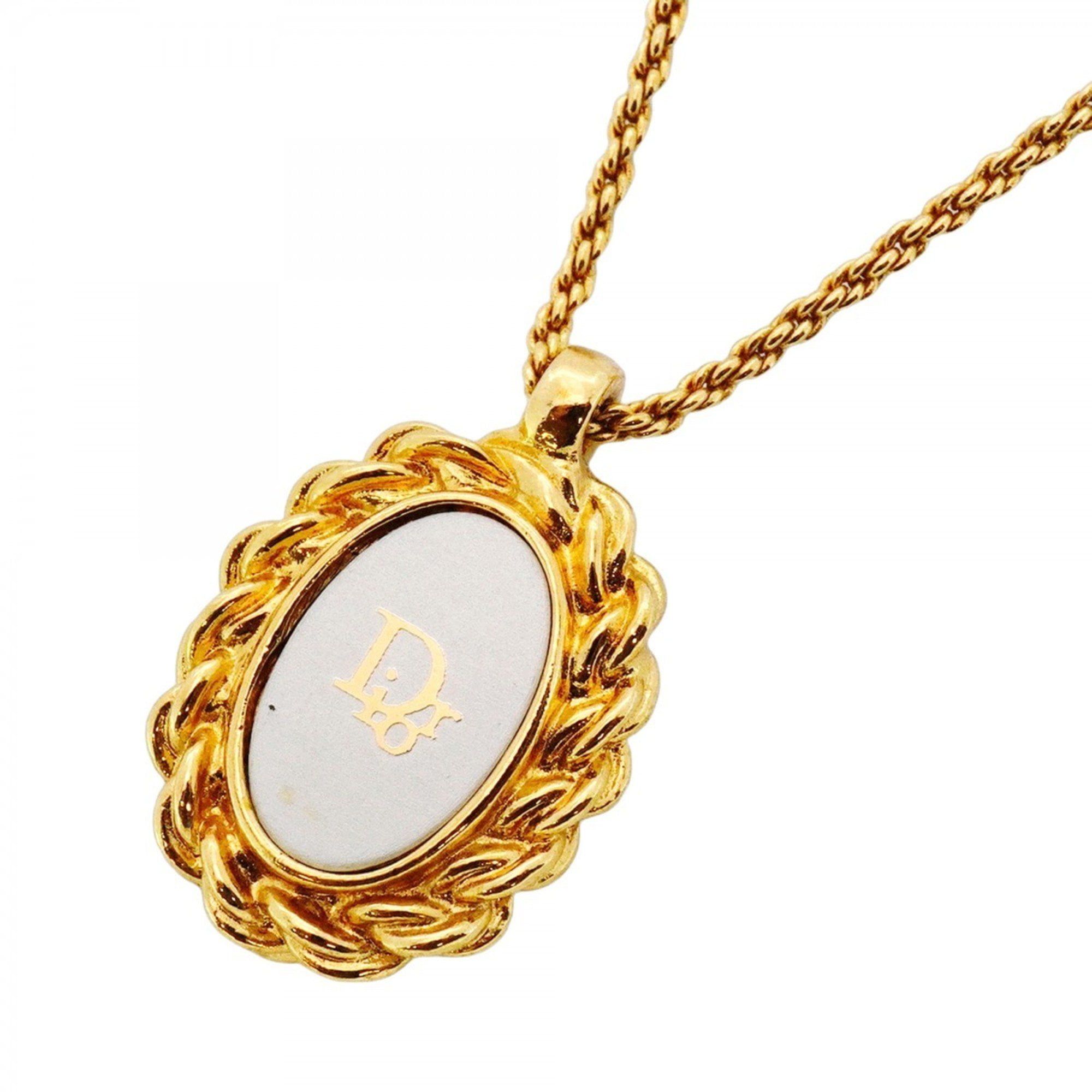 Pre-Owned Christian Dior Oval Necklace in GP-Plated Gold and White for Women (Good)