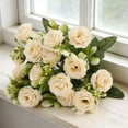 thumbnail image 3 of 15 Stem Artificial Rose Bouquet Cream Champagne Flowers for Home Decor Wedding Baby Shower, 3 of 4