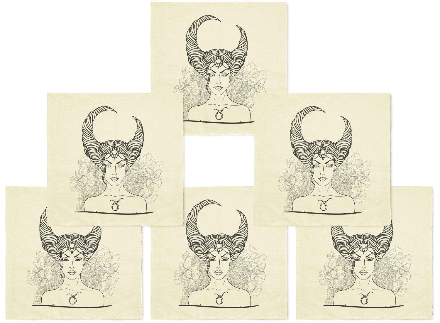 Vietsbay's Zodiac Taurus Hand Drawn Printed Linen Napkin VHN_01 Lot of