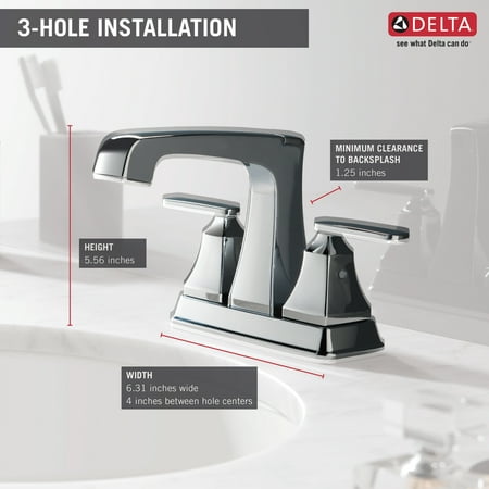 Delta Ashlyn Two Handle Centerset Bathroom Faucet with Metal Drain Assembly in Chrome 2564-MPU-DST