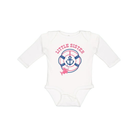 Inktastic Nautical Little Sister Girls Long Sleeve Baby Bodysuit