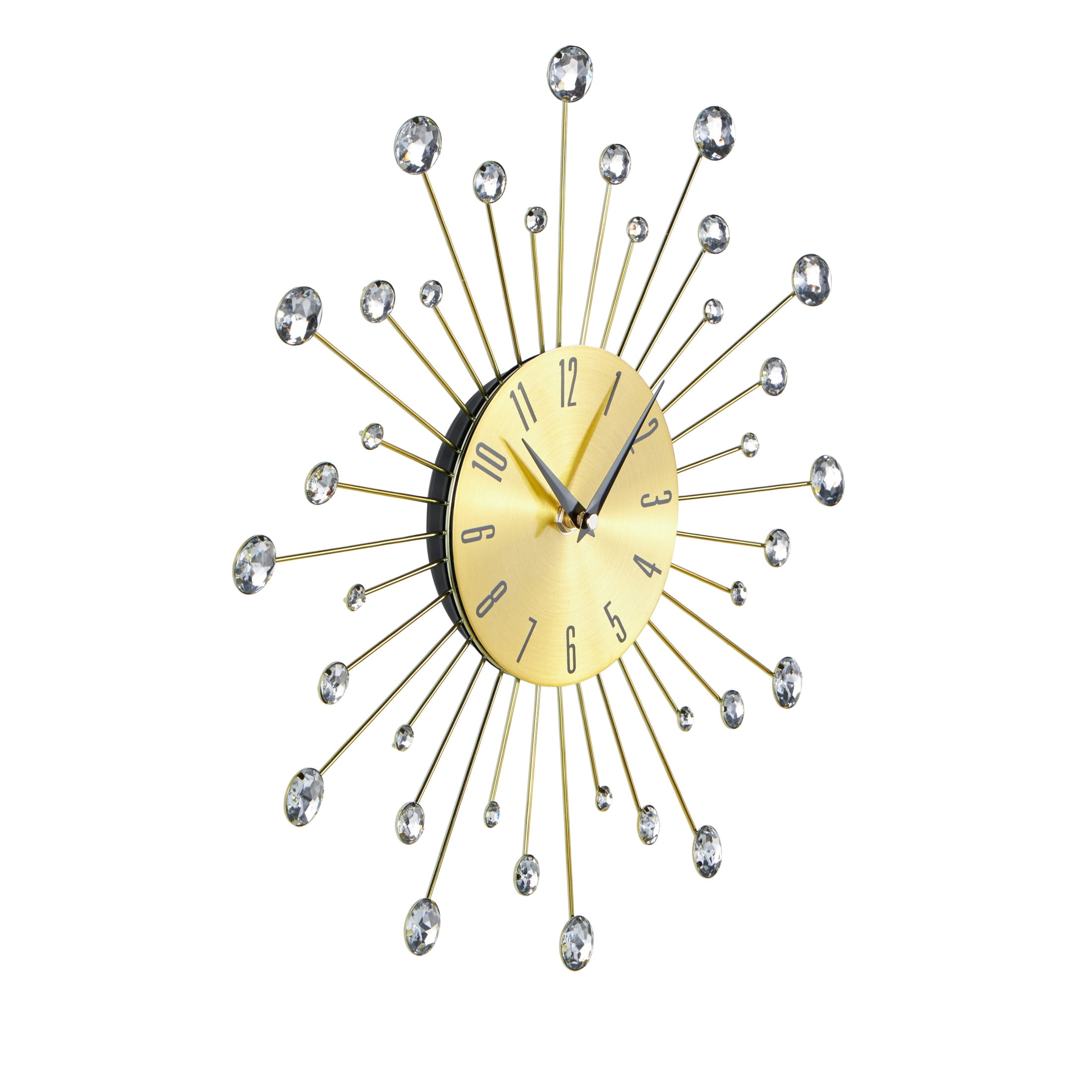 DecMode Gold Metal Glam Wall Clock, 15”L x 0.5”W x 15”H, Features Starburst Design