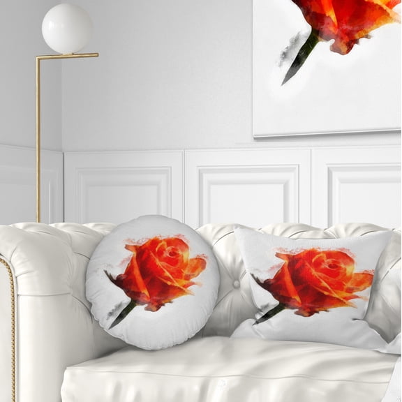 Designart Red Rose Drawing with Watercolor - Floral Throw Pillow - 12x20
