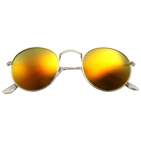 grinderPUNCH Retro Classic Round Metal Frame Mirrored Lens Sunglasses