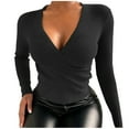thumbnail image 1 of DPTALR Chandails à Col en V pour Femmes Manches Longues Croisées Chandail Slim Tops, 1 of 4
